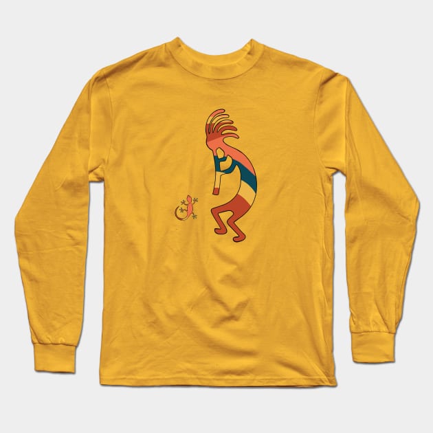 Kokopelli with Gecko Long Sleeve T-Shirt by Trent Tides